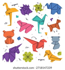 Papel de origami de forma plegable y figura de Vector Set