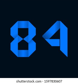 Origami paper font Number Eighty-four, 84. 3d rendering isolated on black background. For party poster, greeting card, banner or invitation. Cute numerical icons and signs.