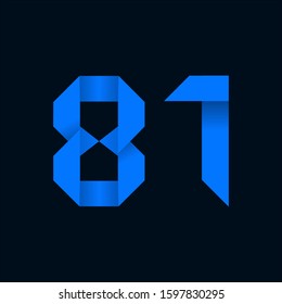 Origami paper font Number Eighty-one, 81. 3d rendering isolated on black background. For party poster, greeting card, banner or invitation. Cute numerical icons and signs.
