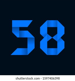 Origami paper font Number Fifty-eight, 58. 3d rendering isolated on black background. For party poster, greeting card, banner or invitation. Cute numerical icons and signs.