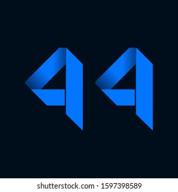 Origami paper font Number Forty-four, 44. 3d rendering isolated on black background. For party poster, greeting card, banner or invitation. Cute numerical icons and signs.