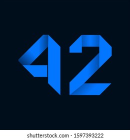Origami paper font Number Forty-two, 42. 3d rendering isolated on black background. For party poster, greeting card, banner or invitation. Cute numerical icons and signs.