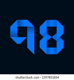 Origami paper font Number Ninety-eight, 98. 3d rendering isolated on black background. For party poster, greeting card, banner or invitation. Cute numerical icons and signs.