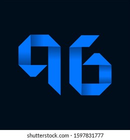 Origami paper font Number Ninety-six, 96. 3d rendering isolated on black background. For party poster, greeting card, banner or invitation. Cute numerical icons and signs.