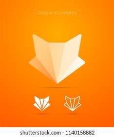 Origami paper fox. Logo design elements. Material design, flat and line art style