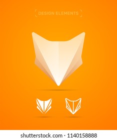 Origami paper fox. Logo design elements. Material design, flat and line art style