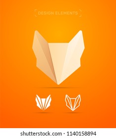 Origami paper fox. Logo design elements. Material design, flat and line art style