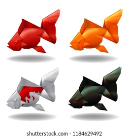 Origami paper gold fishes group set decor vector illustration