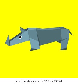 origami paper gray rhinoceros on a yellow background
