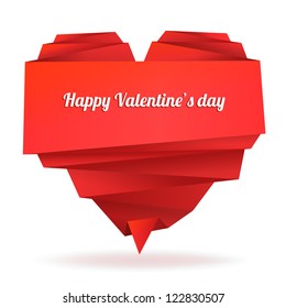 Origami paper heart with message: Happy Valentine's day
