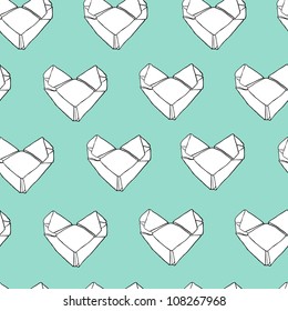Origami paper hearts seamless pattern. Vector illustration.