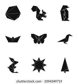 Origami paper icons set. Simple set of 9 origami paper vector icons for web isolated on white background