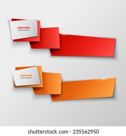 Origami paper infographic colorful banners set. Design shape. Vector label tag.