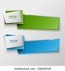 Origami paper infographic colorful banners set. Design shape. Vector label tag.