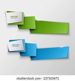 Origami paper infographic colorful banners set. Design shape. Vector label tag.