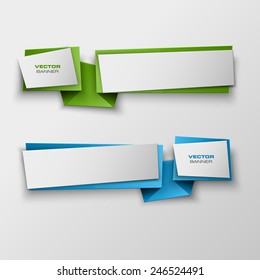Origami paper infographic colorful banners set. Design shape. Vector label tag.