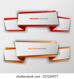 Origami paper infographic colorful banners set. Design shape. Vector label tag.