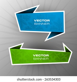 Origami paper infographic colorful banners set. Annotation ribbon. Design shape. Vector label tag. 