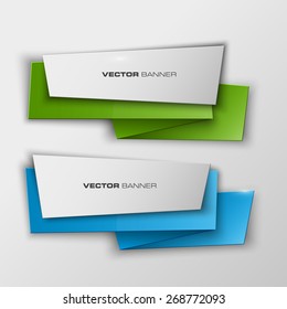 Origami paper infographic colorful banners set. Annotation ribbon. Design shape. Vector label tag. 