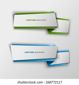 Origami paper infographic colorful banners set. Annotation ribbon. Design shape. Vector label tag. 