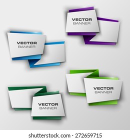 Origami paper infographic colorful banners set. Annotation ribbon. Design shape. Vector label tag. 