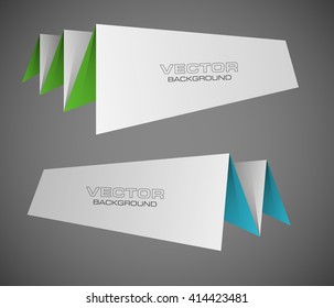 Origami paper infographic colorful banners set. Annotation ribbon. Design shape. Speech talking cloud. Vector label tag. 