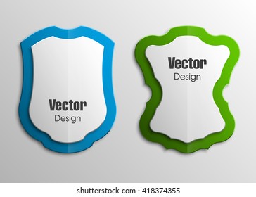 Origami paper infographic colorful banners set. Annotation ribbon. Design shape. Speech talking cloud. Vector label tag. 