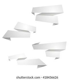 Origami paper infographic colorful banners set. Annotation ribbon. Design shape. Speech talking cloud. Vector label tag. 
