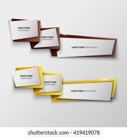 Origami paper infographic colorful banners set. Annotation ribbon. Design shape. Speech talking cloud. Vector label tag. 