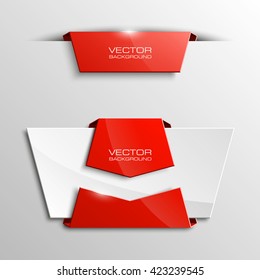 Origami paper infographic colorful banners set. Annotation ribbon. Design shape. Speech talking cloud. Vector label tag. 
