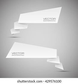 Origami paper infographic colorful banners set. Annotation ribbon. Advertising Design shape. Speech talking cloud. Vector label tag. 