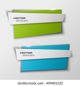 Origami paper infographic colorful banners set. Design shape. Vector label tag. New color