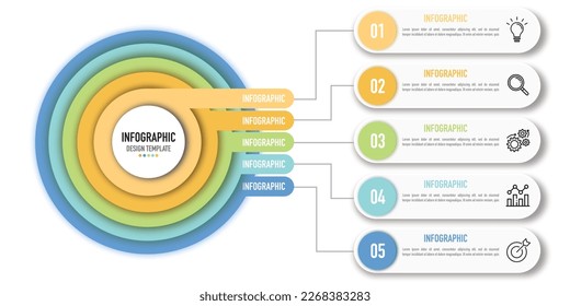 Origami paper infographic template or element with 5 step, process, option, colorful 3D circular layer, simple, modern, minimal style, for sale slide, mind map, road map, icons, gantt, target, dart