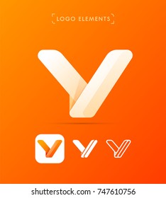 Origami paper letter Y logo template. Vector material design, flat, line-art styles. Application icon