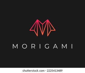 Geometrisches Layout der Origami-Papierlinie mit Zwischenstopp-Verbindungsmesh-Buchstaben M Monogram-Vectorlogo-Logo-Design