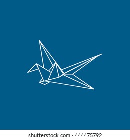 Origami Paper Line Icon On Blue Background