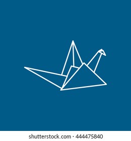 Origami Paper Line Icon On Blue Background
