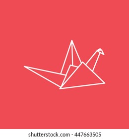 Origami Paper Line Icon On Red Background