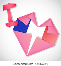 Origami paper I love France  heart card