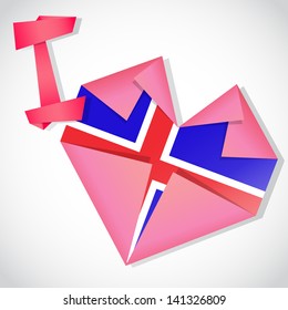 Origami paper I love Iceland heart card
