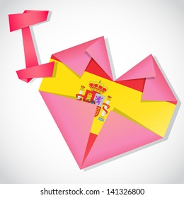 Origami paper I love Spain heart card