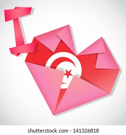 Origami paper I love Tunisia heart card