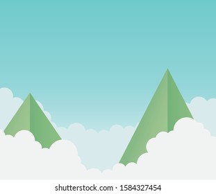 origami paper mountains clouds sky background vector illustration