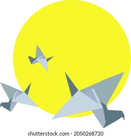 Origami Paper On The Background Of The Yellow Sun. Vector. Logo, Icon, Printer.