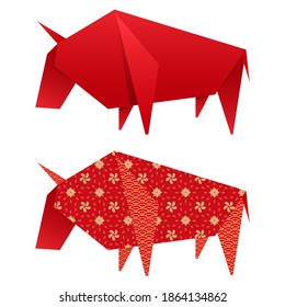 Origami Paper Ox Element In Two Options.