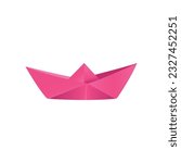 Origami paper pink ship on white background. Flat design. Vector illustration. 