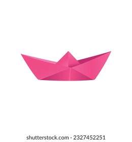 Buque de papel de color rosa con fondo blanco. Diseño plano. Ilustración vectorial. 