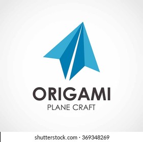 Origami of paper plane craft abstract vector and logo design or template flying flat business icon of company identity symbol concept