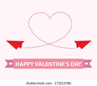 Origami paper plane with dashed heart . 