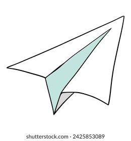 Origami paper plane illustration colored hand drawn	